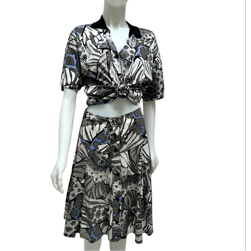 Vintage Abstract Print Button Down Blouse & Skirt Artsy Made‎ ITALY 90's Y2K
